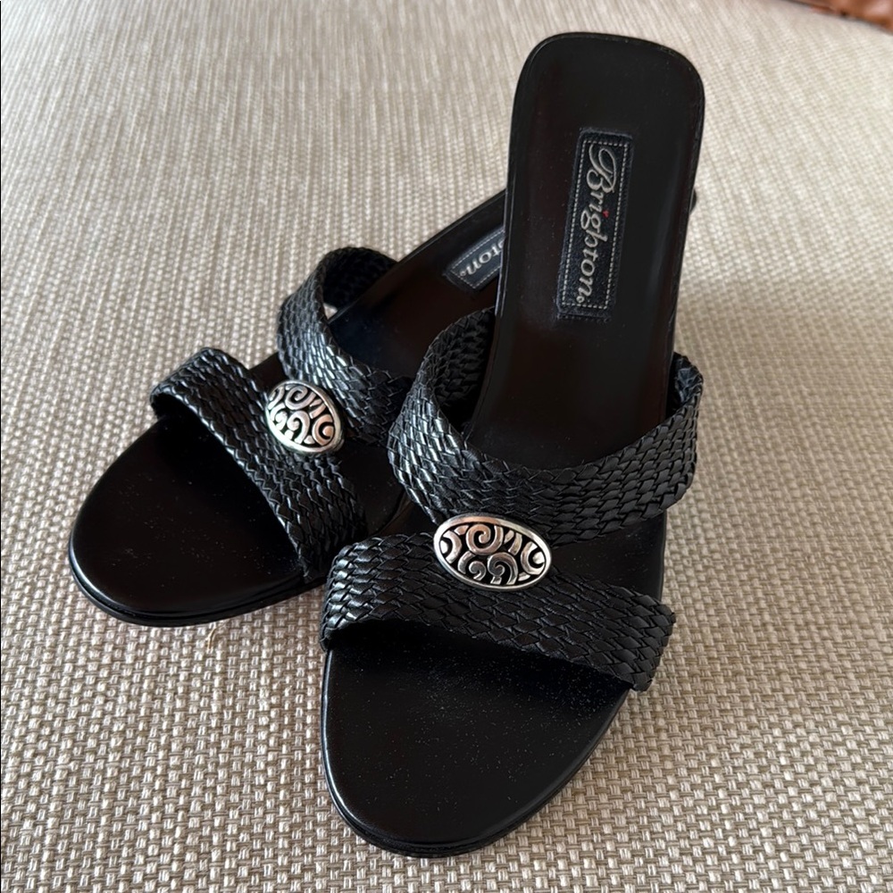 Women’s Brighton Black Mules with Silver Accents and Low Heel 8 1/2 M